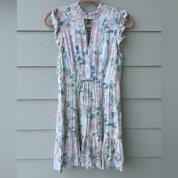 Fate tiered watercolor ruffled midi dress size small